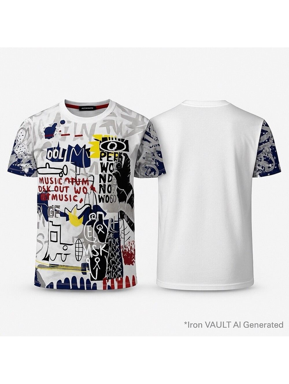 Contender Mens White Graphic Tee Size Large XL 2XL 3XL Music Art Sketch Shirt